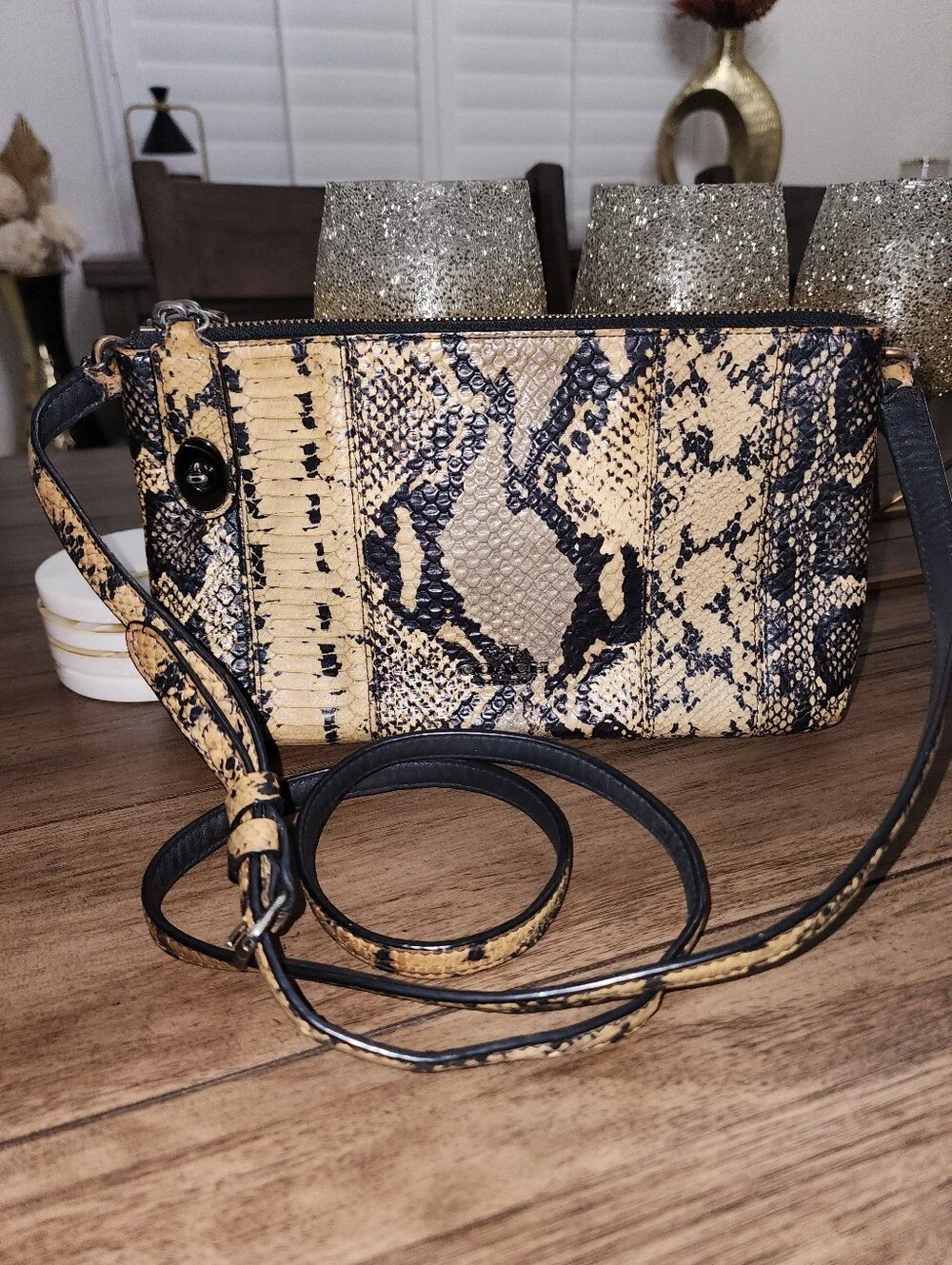 Coach Leather Clutch Crossbody - Black & Tan